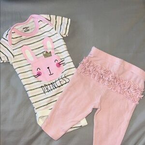 🩷5/$25 gerber Carter's Striped Bunny Princess Onesie and Pink Pants Easter 0-3M